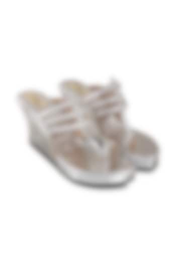 Silver Faux Leather Crystal Embroidered Wedges by Stoffa Bride at Pernia's Pop Up Shop