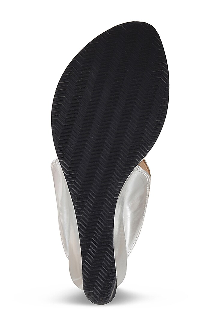 Silver Faux Leather Crystal Embroidered Wedges by Stoffa Bride at Pernia's Pop Up Shop