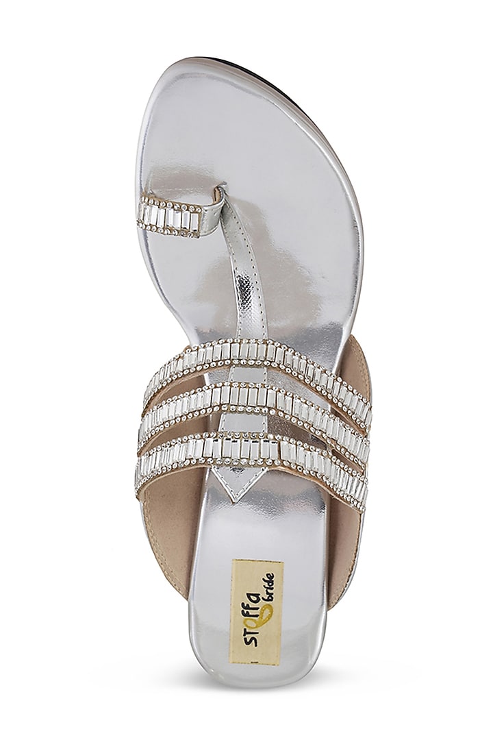 Silver Faux Leather Crystal Embroidered Wedges by Stoffa Bride at Pernia's Pop Up Shop