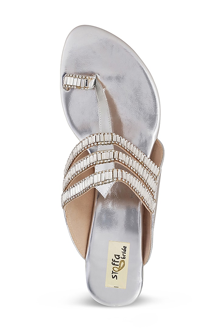 Silver Faux Leather Crystal Embroidered Wedges by Stoffa Bride at Pernia's Pop Up Shop
