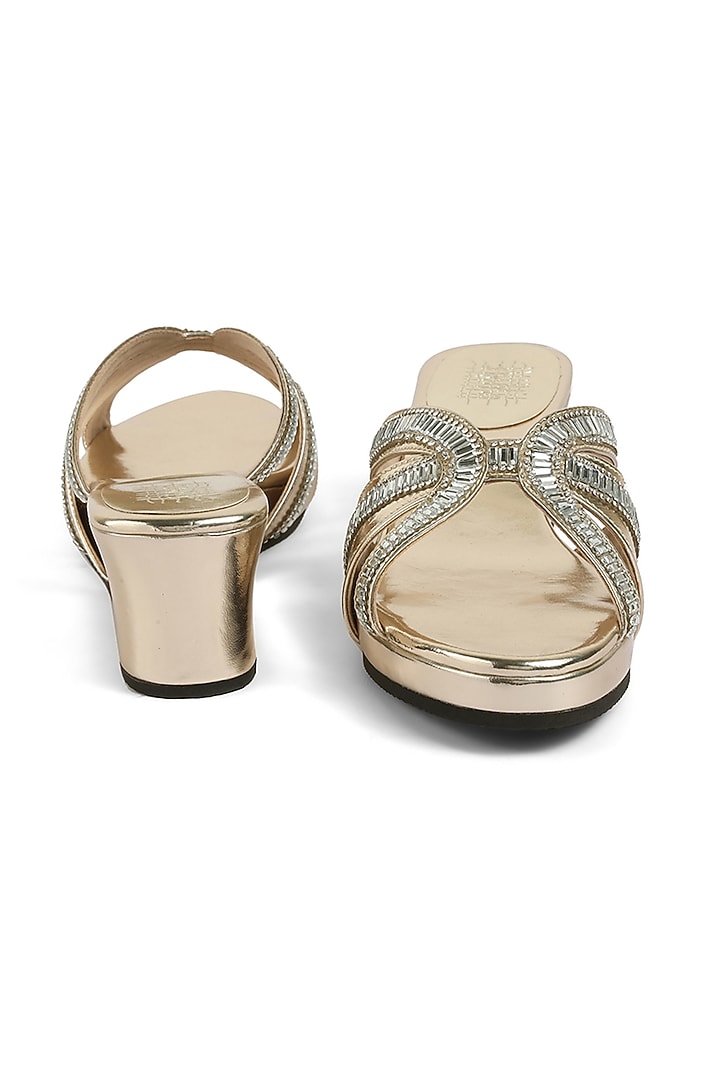 Light Gold Faux Leather Crystal Embroidered Wedges by Stoffa Bride at Pernia's Pop Up Shop