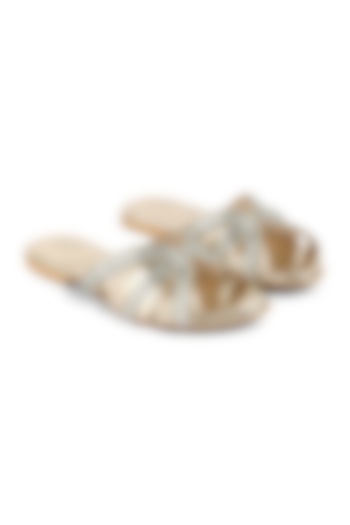 Light Gold Faux Leather Crystal Embroidered Wedges by Stoffa Bride at Pernia's Pop Up Shop