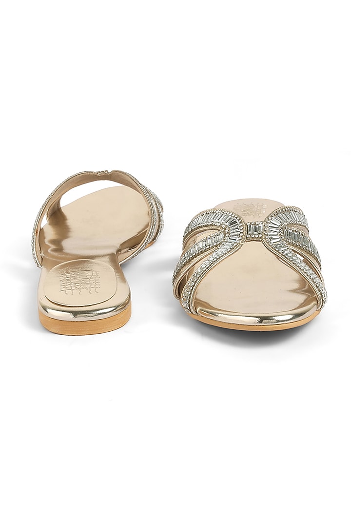 Light Gold Faux Leather Crystal Embroidered Wedges by Stoffa Bride at Pernia's Pop Up Shop