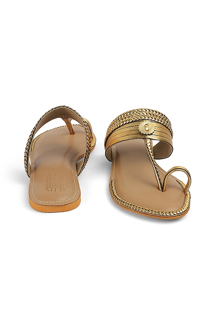 Gold Faux Leather Crystal Embroidered Flats by Stoffa Bride at Pernia's Pop Up Shop