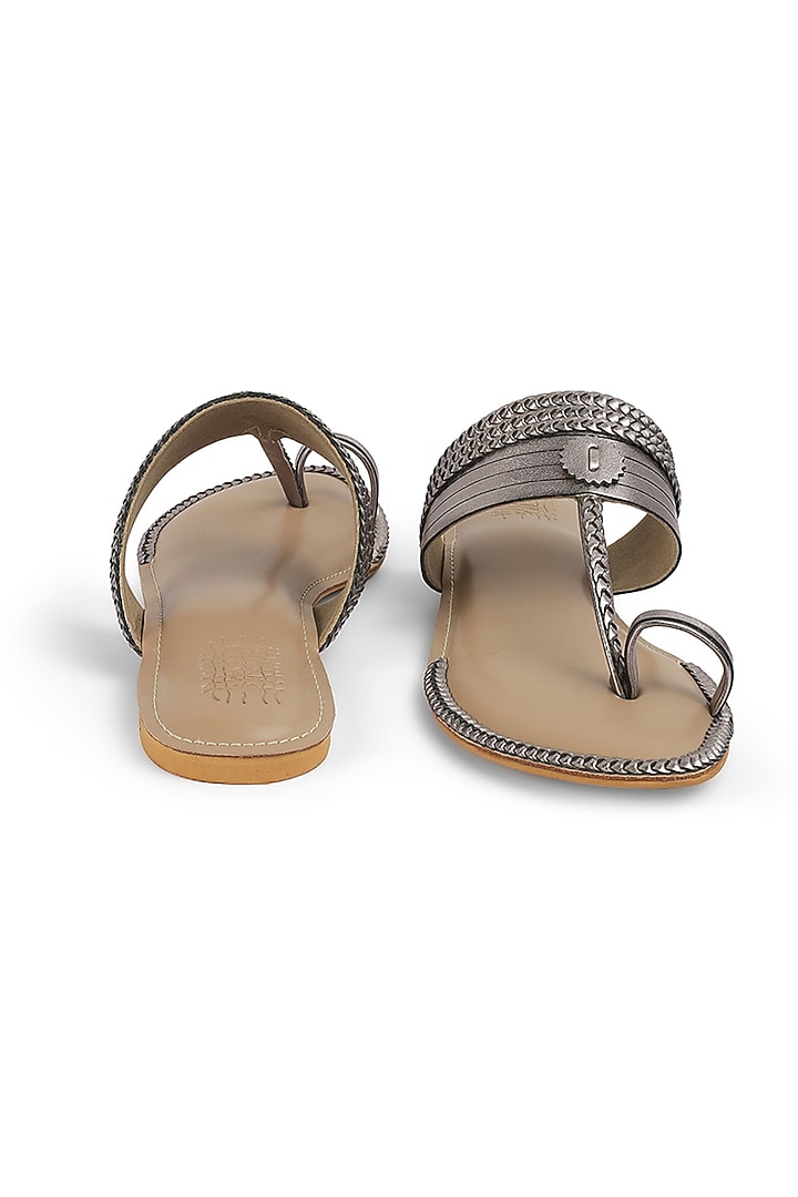 Pewter Faux Leather Crystal Embroidered Flats by Stoffa Bride at Pernia's Pop Up Shop
