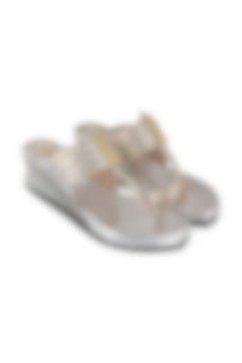 Silver Faux Leather Crystal Embroidered Wedges by Stoffa Bride at Pernia's Pop Up Shop