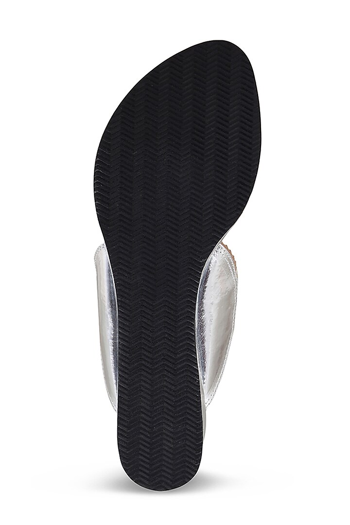Silver Faux Leather Crystal Embroidered Wedges by Stoffa Bride at Pernia's Pop Up Shop
