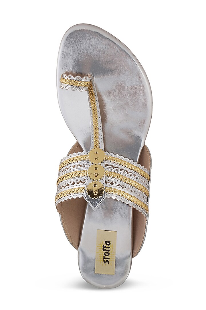 Silver Faux Leather Crystal Embroidered Wedges by Stoffa Bride at Pernia's Pop Up Shop