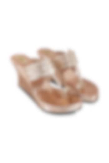 Rose Gold Faux Leather Crystal Embroidered Wedges by Stoffa Bride at Pernia's Pop Up Shop