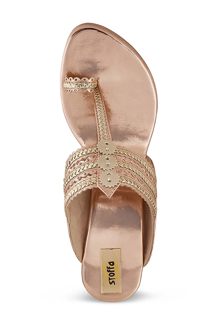 Rose Gold Faux Leather Crystal Embroidered Wedges by Stoffa Bride at Pernia's Pop Up Shop