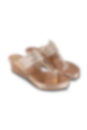 Rose Gold Faux Leather Crystal Embroidered Wedges by Stoffa Bride at Pernia's Pop Up Shop
