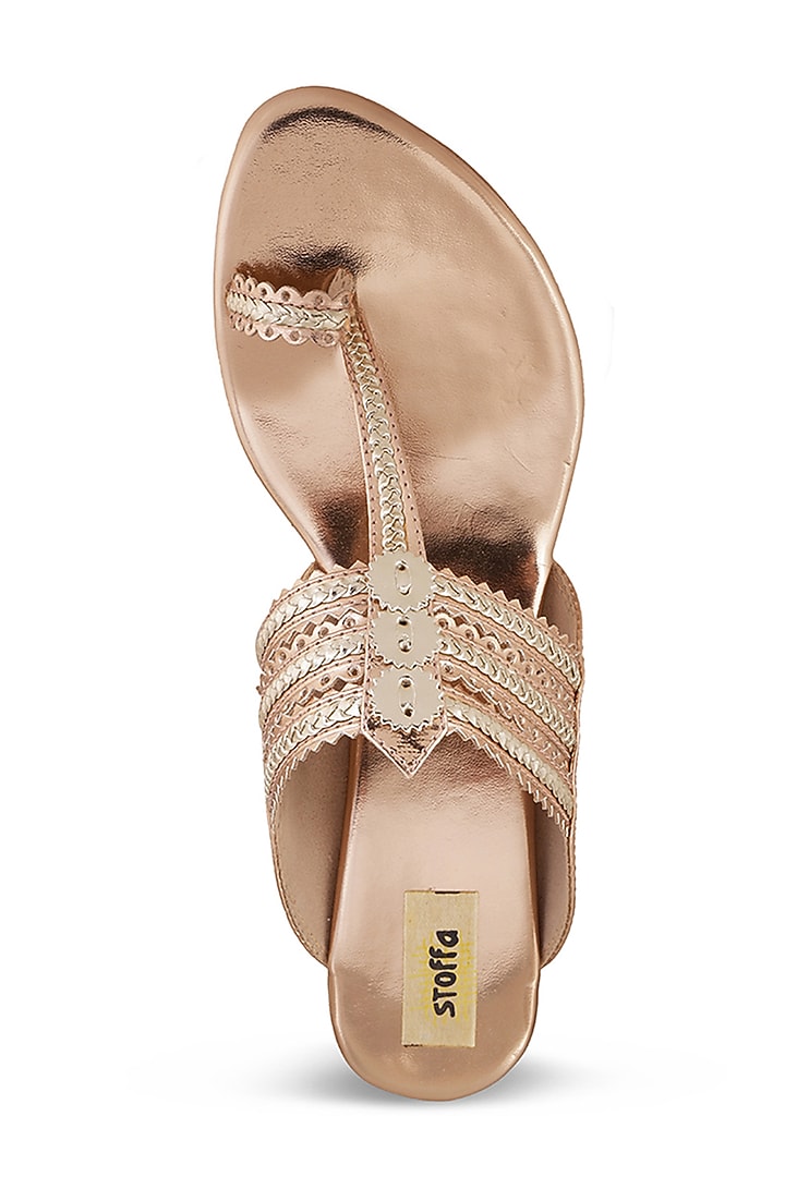 Rose Gold Faux Leather Crystal Embroidered Wedges by Stoffa Bride at Pernia's Pop Up Shop