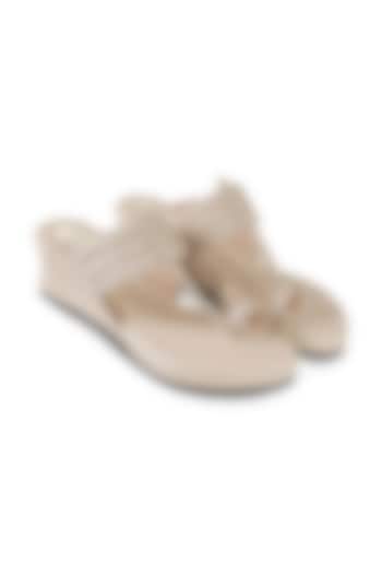 Taupe Faux Leather Crystal Embroidered Wedges by Stoffa Bride at Pernia's Pop Up Shop