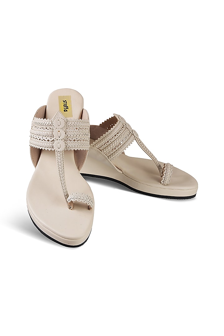 Taupe Faux Leather Crystal Embroidered Wedges by Stoffa Bride at Pernia's Pop Up Shop