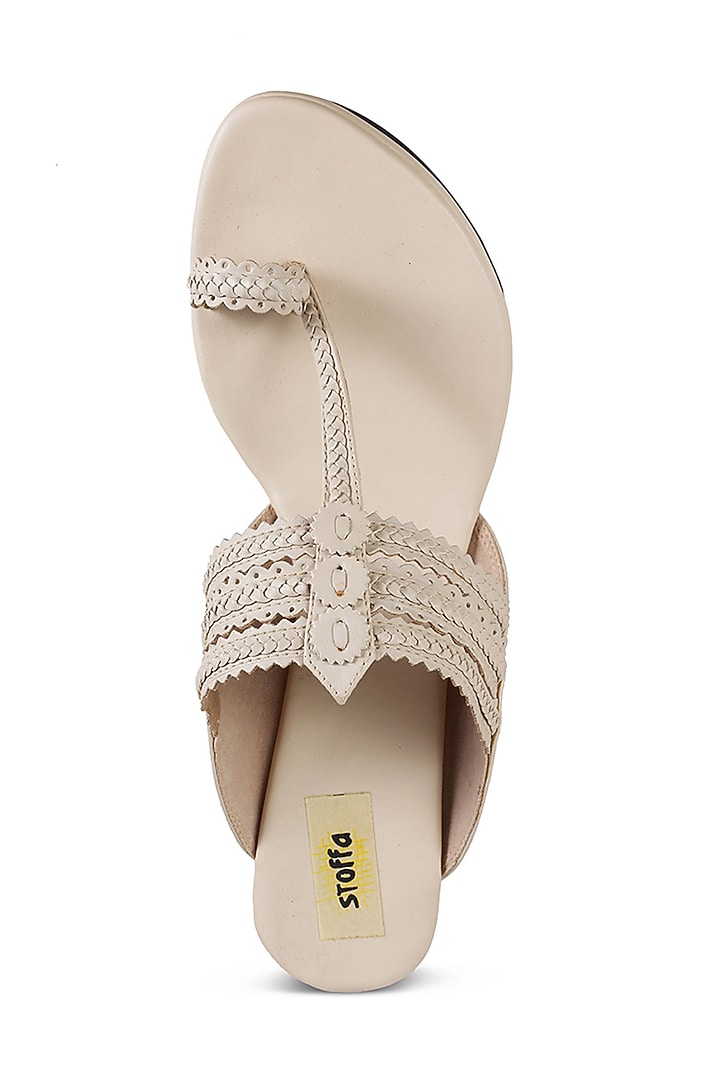 Taupe Faux Leather Crystal Embroidered Wedges by Stoffa Bride at Pernia's Pop Up Shop
