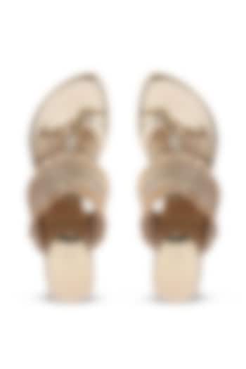 Gold Faux Leather Gota Border Wedges by stoffa bride at Pernia's Pop Up Shop