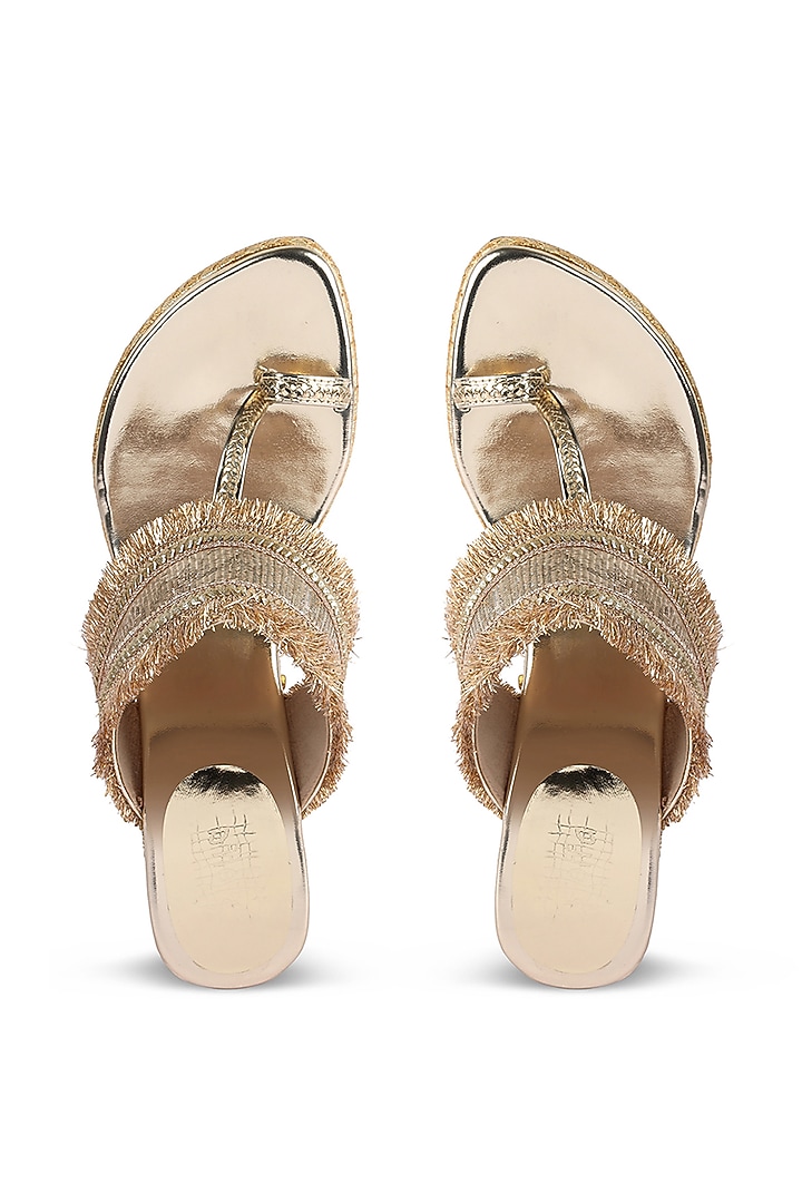 Gold Faux Leather Gota Border Wedges by stoffa bride at Pernia's Pop Up Shop