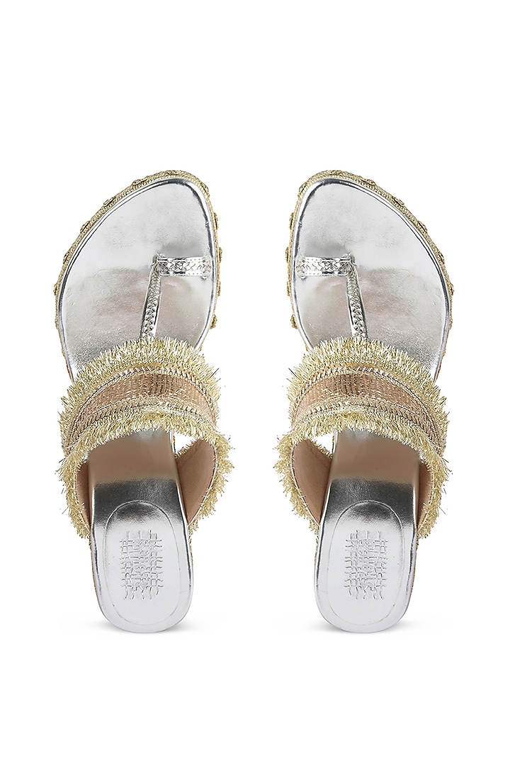 Silver Faux Leather Gota Border Wedges by stoffa bride at Pernia's Pop Up Shop