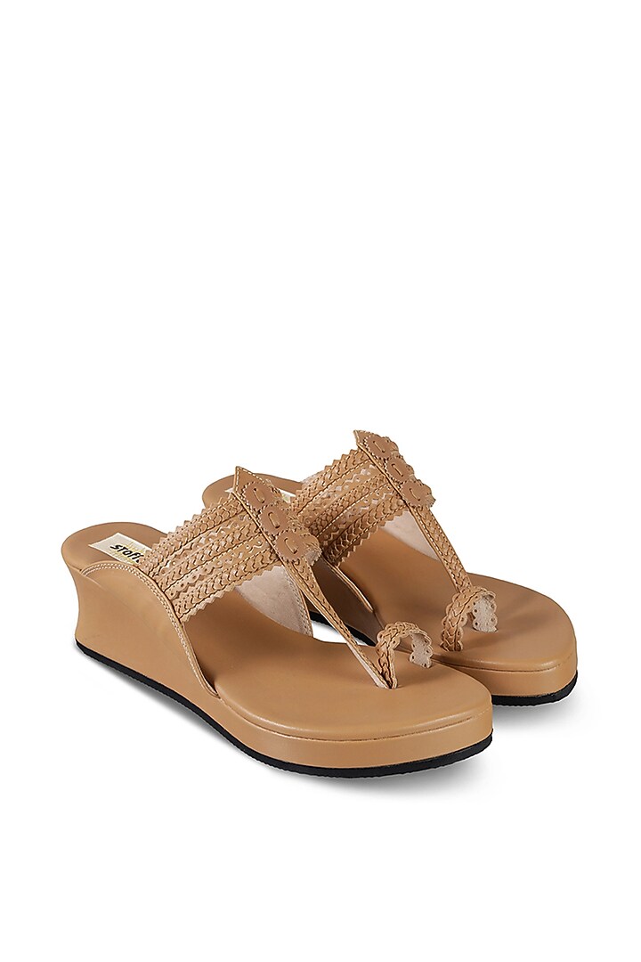 Camel Brown Faux Leather Wedges by stoffa bride at Pernia's Pop Up Shop