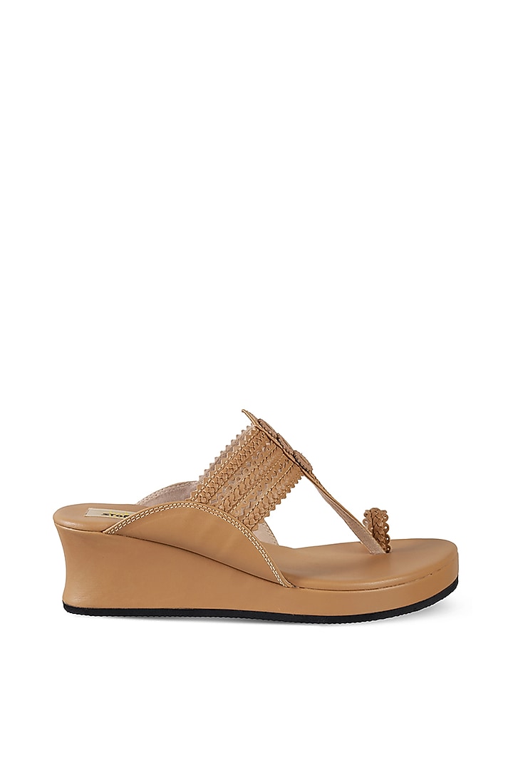 Camel Brown Faux Leather Wedges by stoffa bride at Pernia's Pop Up Shop