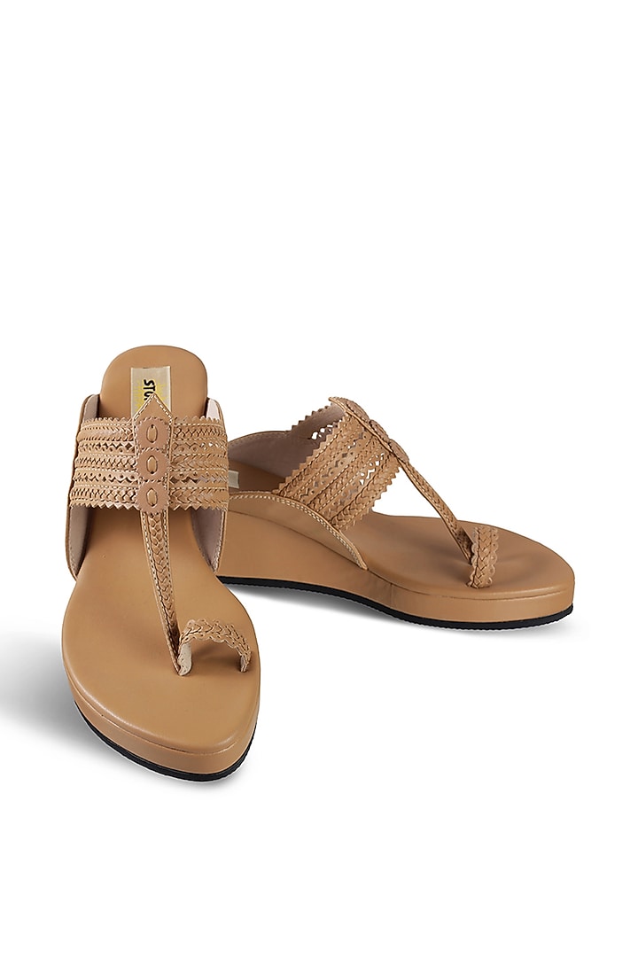 Camel Brown Faux Leather Wedges by stoffa bride at Pernia's Pop Up Shop