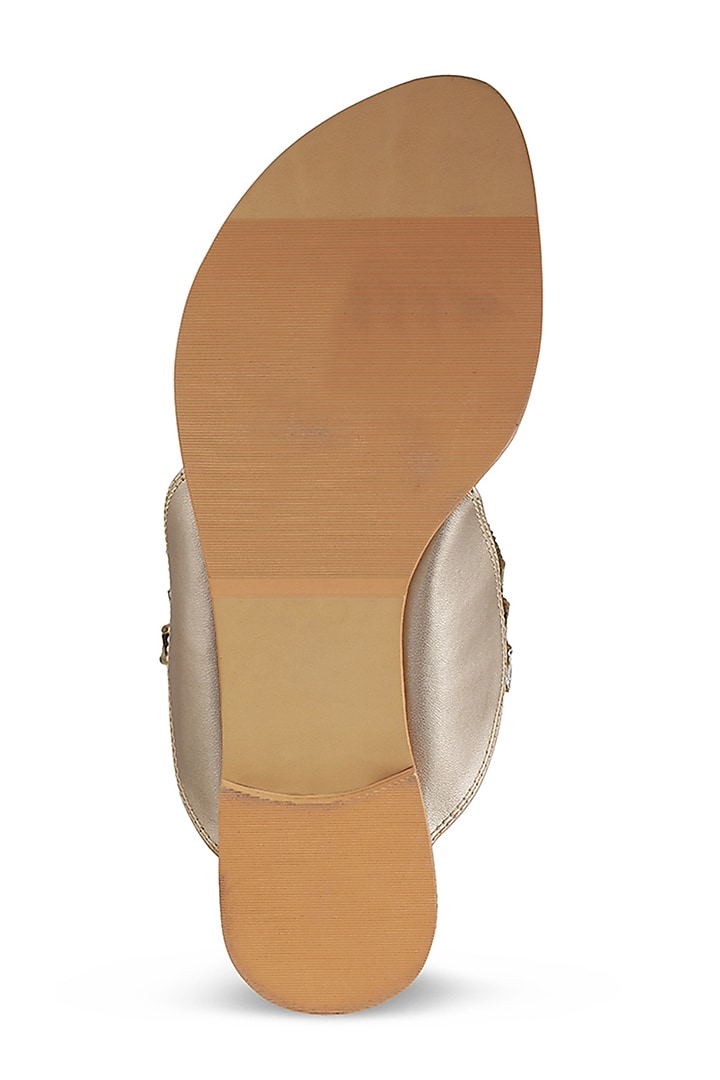 Champagne Faux Leather Crystal Embroidered Flats by Stoffa Bride at Pernia's Pop Up Shop