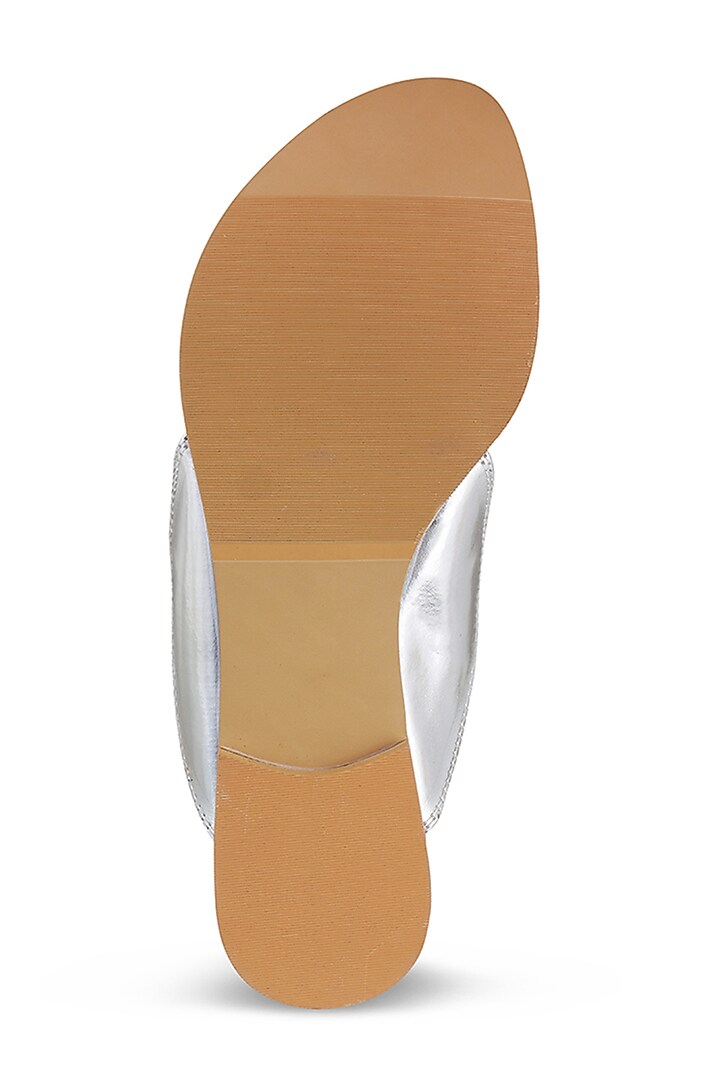 Silver Faux Leather Crystal Embroidered Flats by Stoffa Bride at Pernia's Pop Up Shop