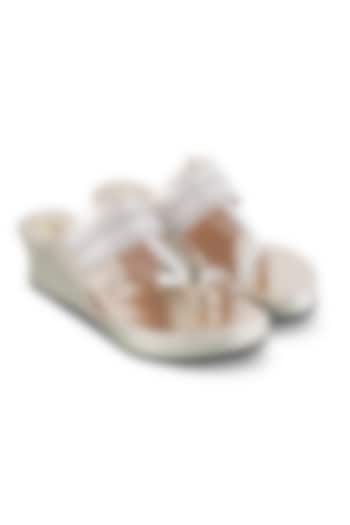 Light Gold Faux Leather Crystal Embroidered Wedges by Stoffa Bride at Pernia's Pop Up Shop