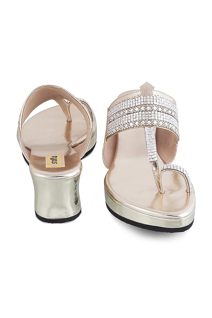Light Gold Faux Leather Crystal Embroidered Wedges by Stoffa Bride at Pernia's Pop Up Shop