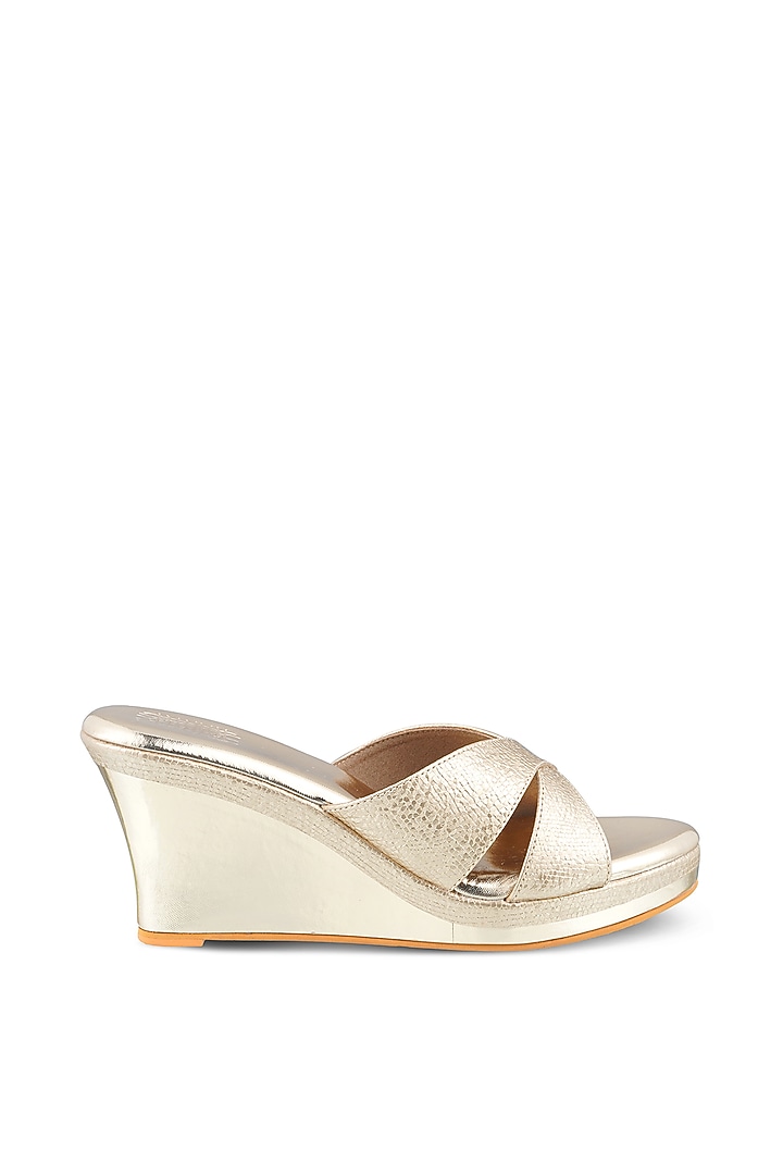 Gold Faux Leather Crystal Embroidered Wedges by Stoffa Bride at Pernia's Pop Up Shop