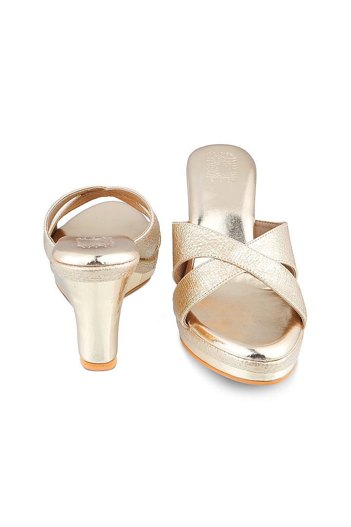 Gold Faux Leather Crystal Embroidered Wedges by Stoffa Bride at Pernia's Pop Up Shop