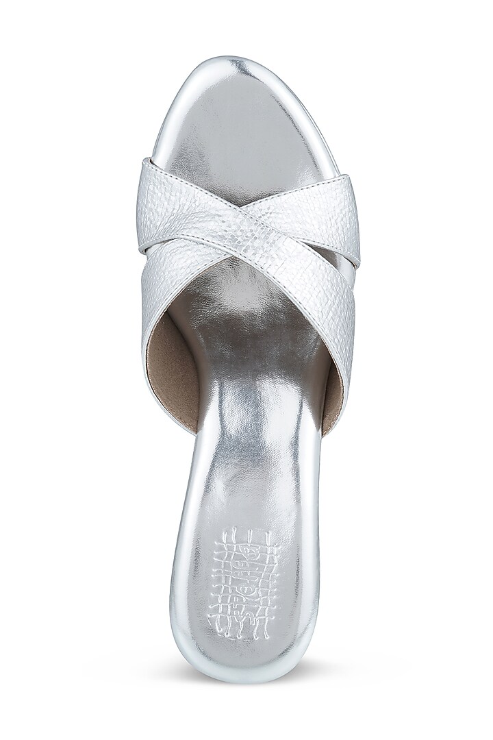 Silver Faux Leather Crystal Embroidered Wedges by Stoffa Bride at Pernia's Pop Up Shop