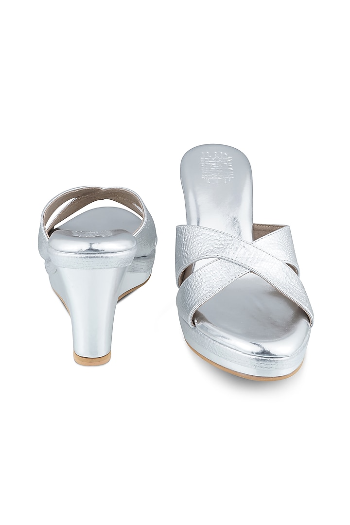 Silver Faux Leather Crystal Embroidered Wedges by Stoffa Bride at Pernia's Pop Up Shop