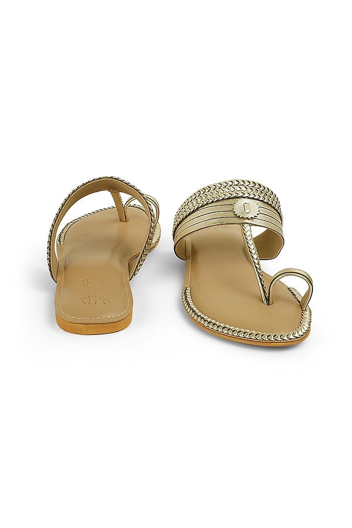 Light Gold Faux Leather Crystal Embroidered Flats by Stoffa Bride at Pernia's Pop Up Shop