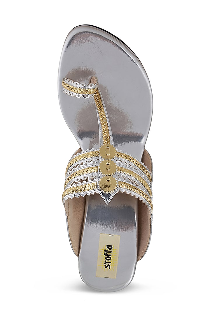 Silver Faux Leather Crystal Embroidered Wedges by Stoffa Bride at Pernia's Pop Up Shop