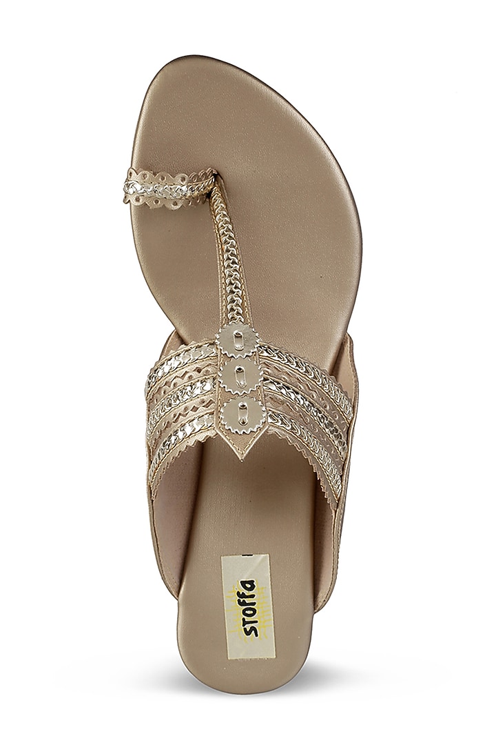 Champagne Faux Leather Crystal Embroidered Wedges by Stoffa Bride at Pernia's Pop Up Shop