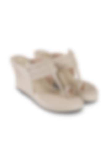 Taupe Faux Leather Crystal Embroidered Wedges by Stoffa Bride at Pernia's Pop Up Shop