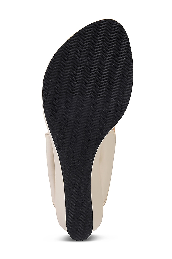 Taupe Faux Leather Crystal Embroidered Wedges by Stoffa Bride at Pernia's Pop Up Shop