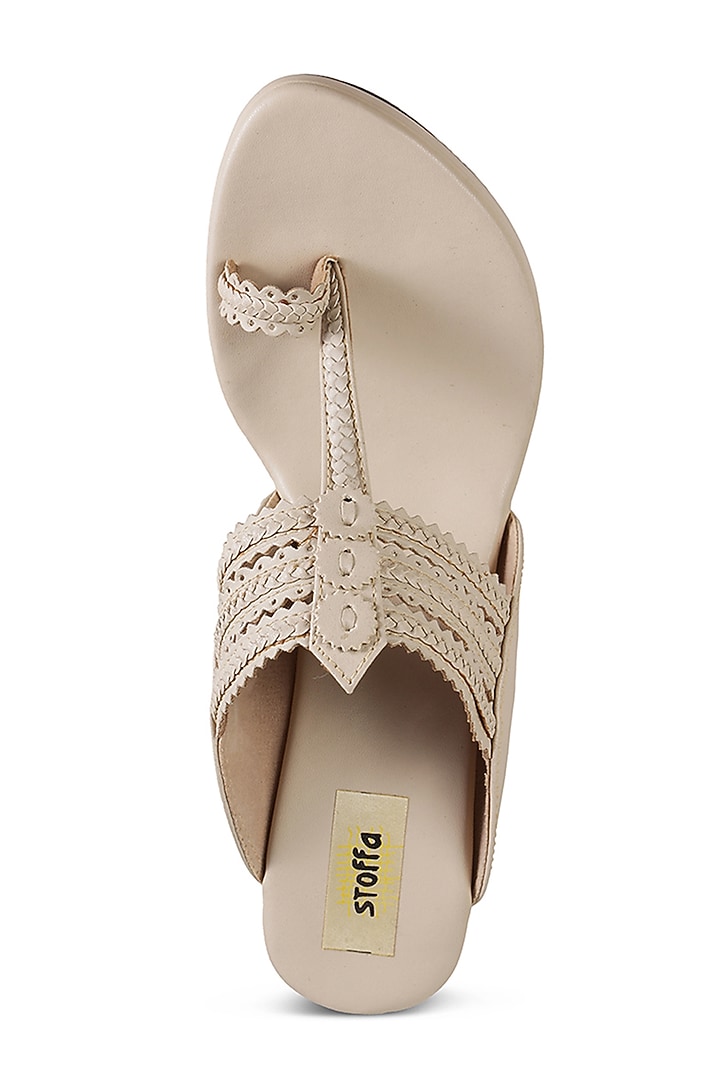 Taupe Faux Leather Crystal Embroidered Wedges by Stoffa Bride at Pernia's Pop Up Shop