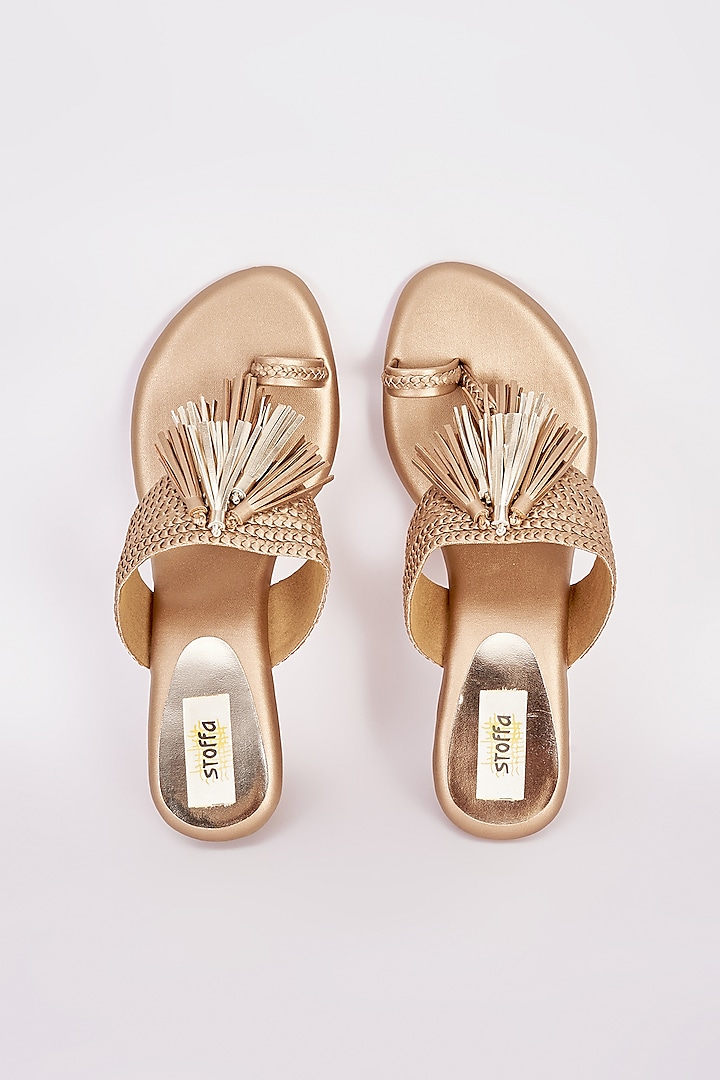 Gold Faux Leather Tasseled Wedges by Stoffa Bride