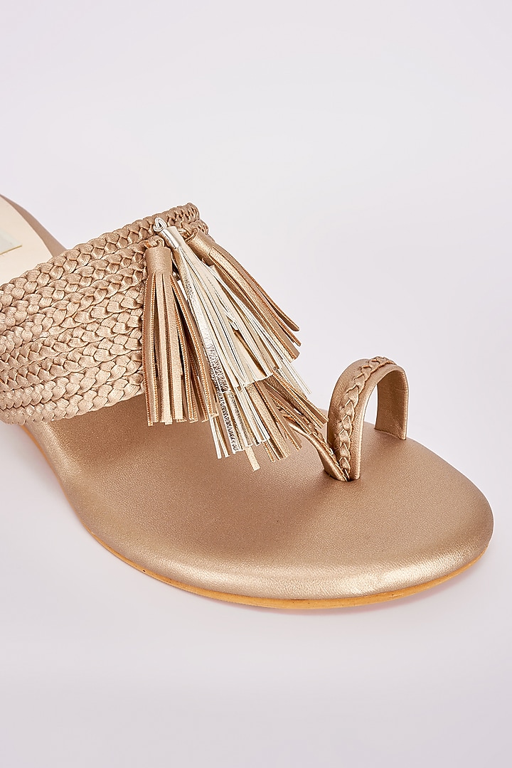 Gold Faux Leather Tasseled Wedges by Stoffa Bride at Pernia's Pop Up Shop