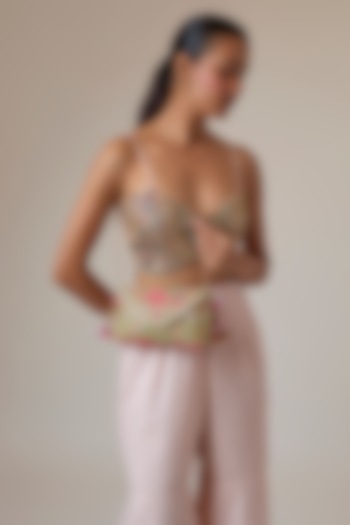 Beige & Multi-Colored Raw Silk Clutch by stoffa bride at Pernia's Pop Up Shop