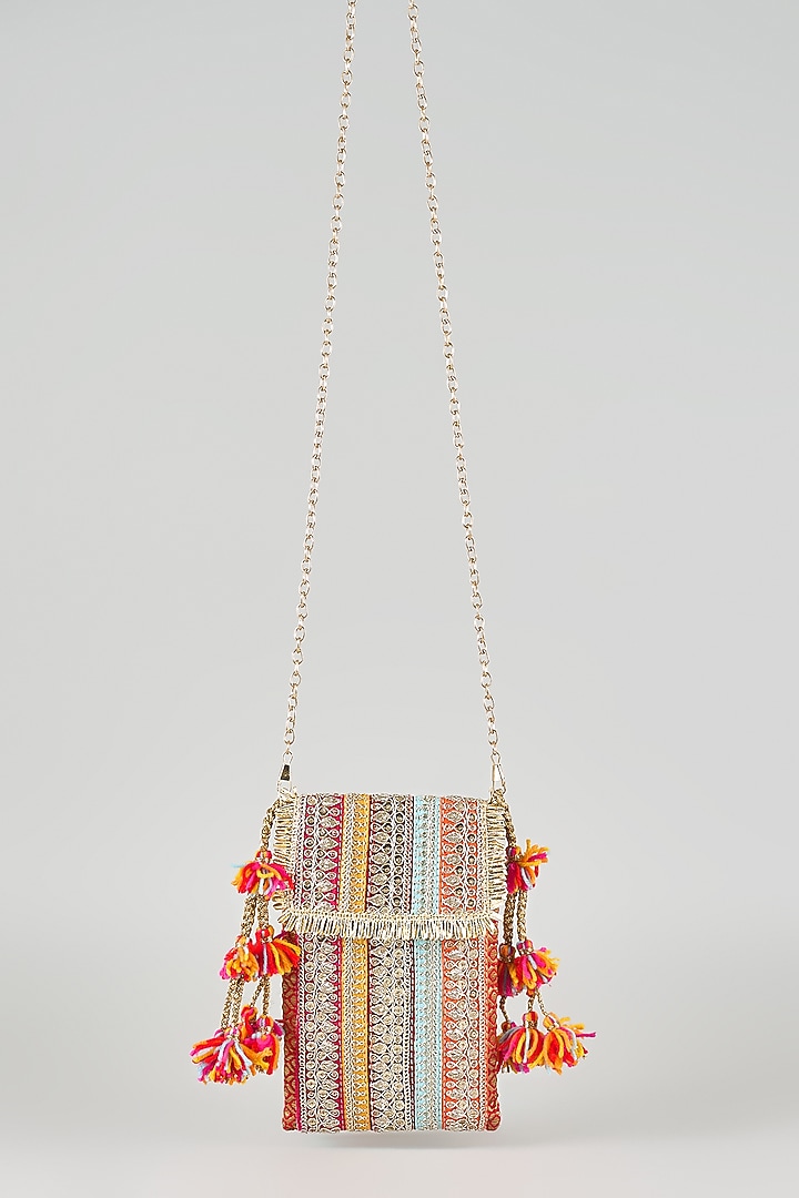 Multi-Colored Raw Silk Sling Bag by stoffa bride at Pernia's Pop Up Shop