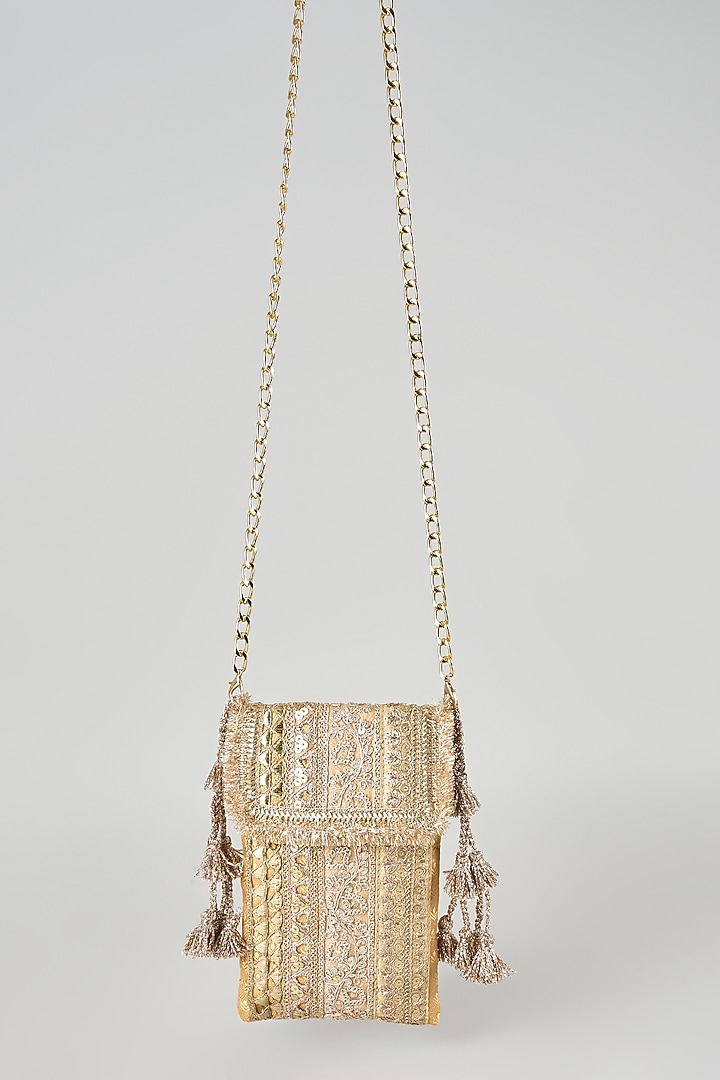 Gold Raw Silk Sling Bag by stoffa bride at Pernia's Pop Up Shop