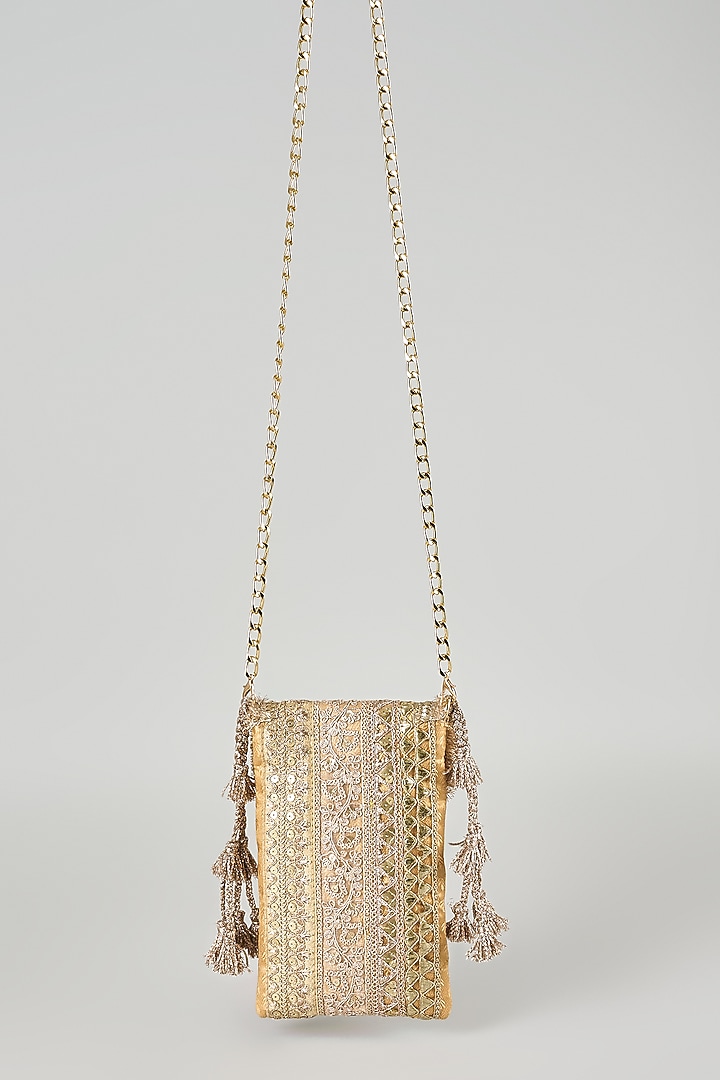 Gold Raw Silk Sling Bag by stoffa bride at Pernia's Pop Up Shop