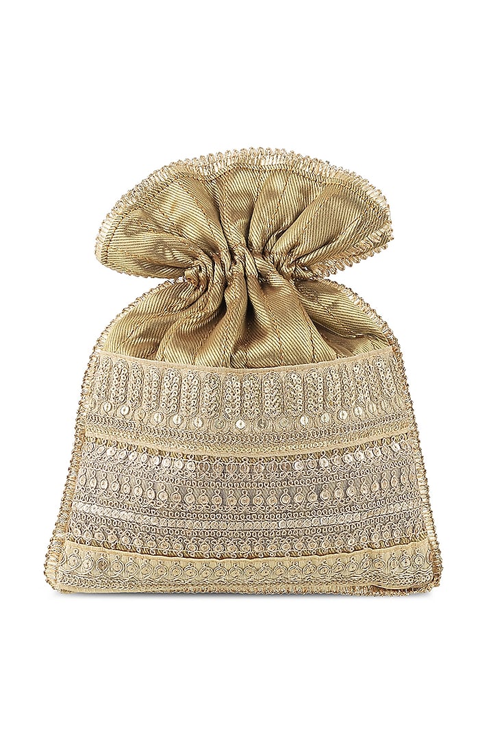 Gold Faux Silk Embellished Potli by Stoffa Bride at Pernia's Pop Up Shop