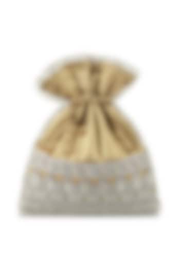 Antique Gold Faux Silk Embellished Potli by Stoffa Bride at Pernia's Pop Up Shop