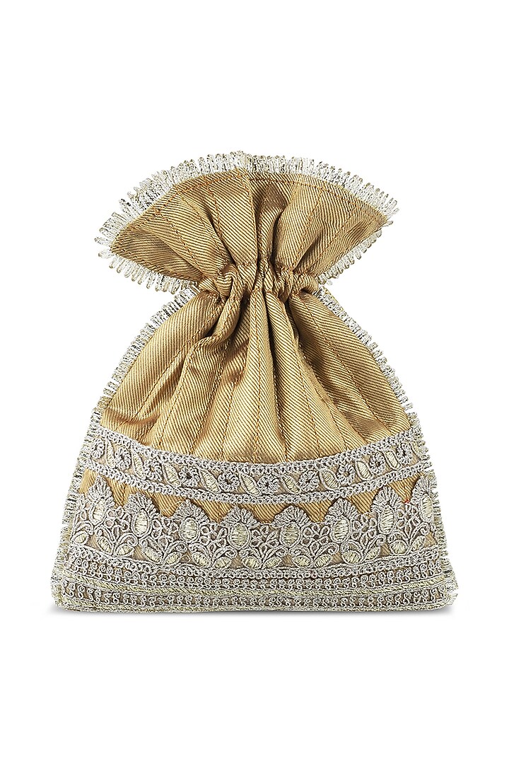 Antique Gold Faux Silk Embellished Potli by Stoffa Bride at Pernia's Pop Up Shop