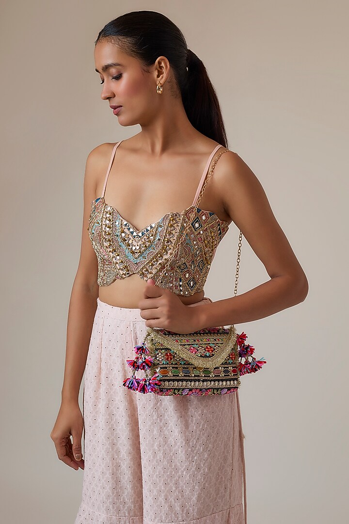 Black & Multi-Colored Raw Silk Sling Bag by stoffa bride at Pernia's Pop Up Shop