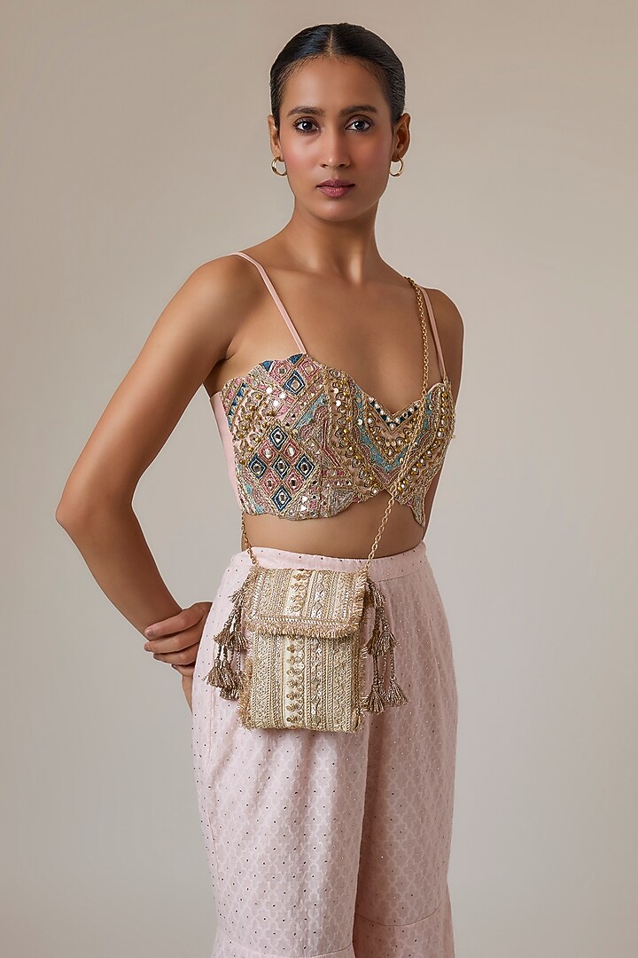 Gold Raw Silk Sling Bag by stoffa bride at Pernia's Pop Up Shop